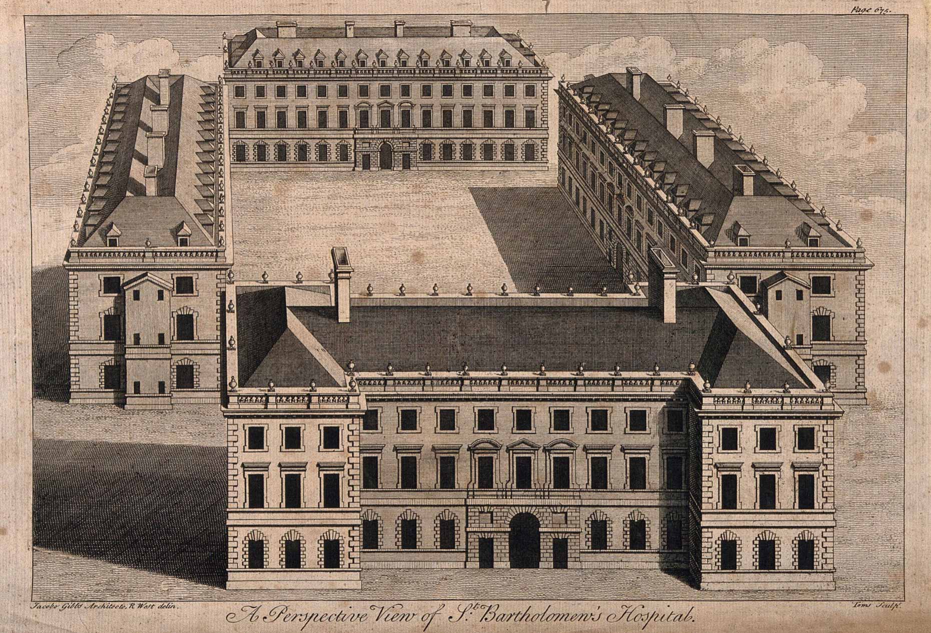 Perspective on James Gibbs design for St Bartholomew's Hospital
