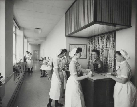 SBHX8/779 Student nurses at coffee bar, Gloucester House nurses' home, 1961 1961 Photographer: Barratt's Photo Press Ltd